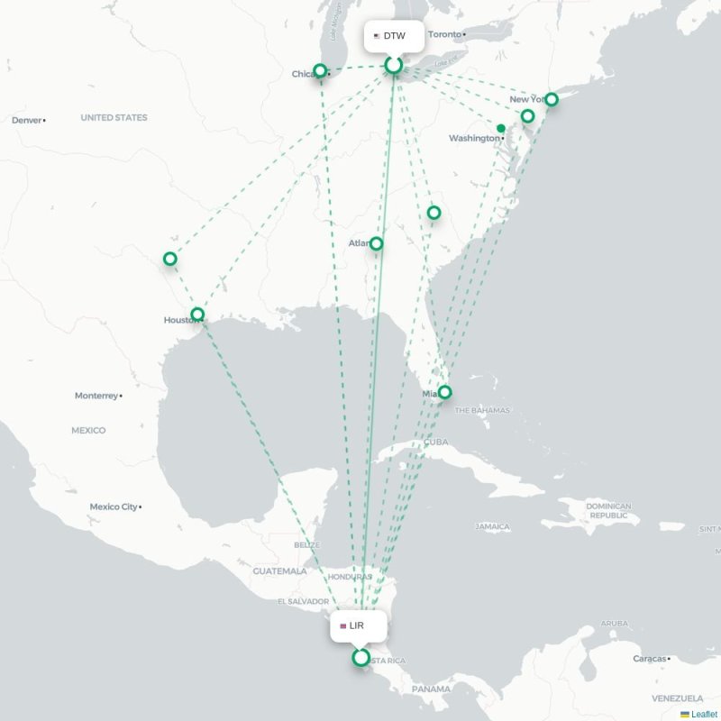 DTW - LIR route map