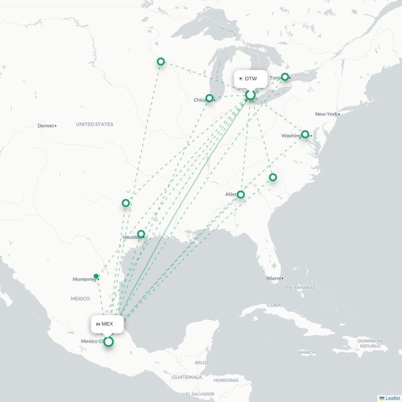 DTW - MEX route map