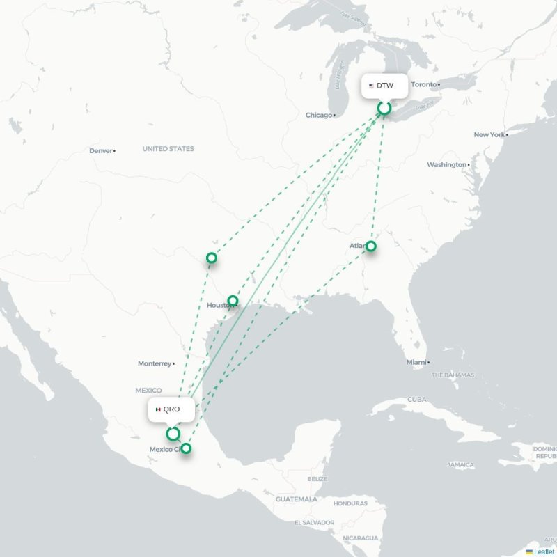 DTW - QRO route map