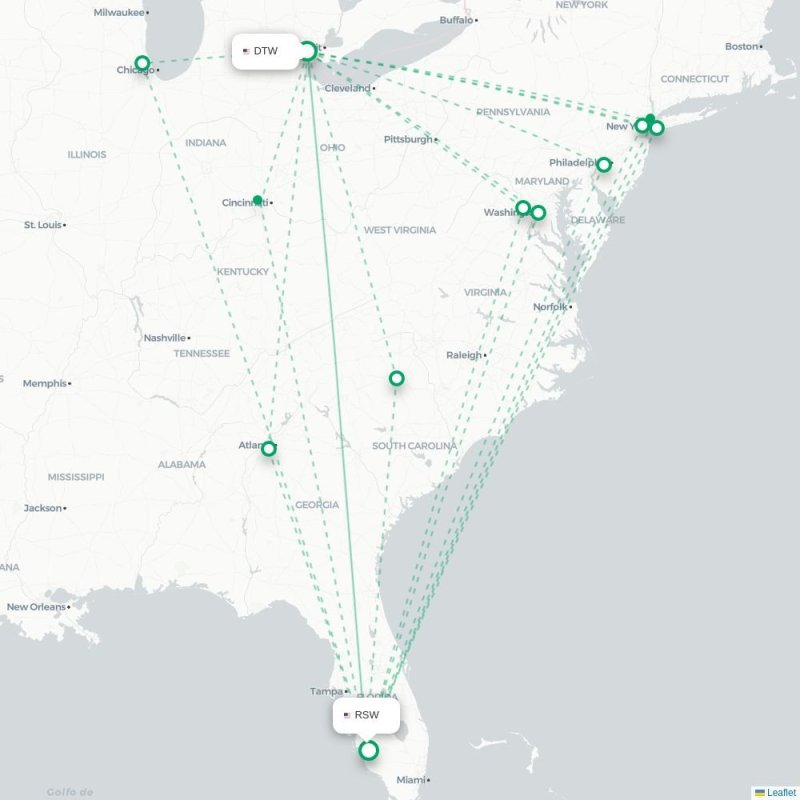 DTW - RSW route map
