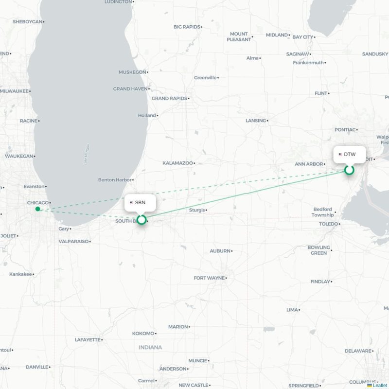 DTW - SBN route map