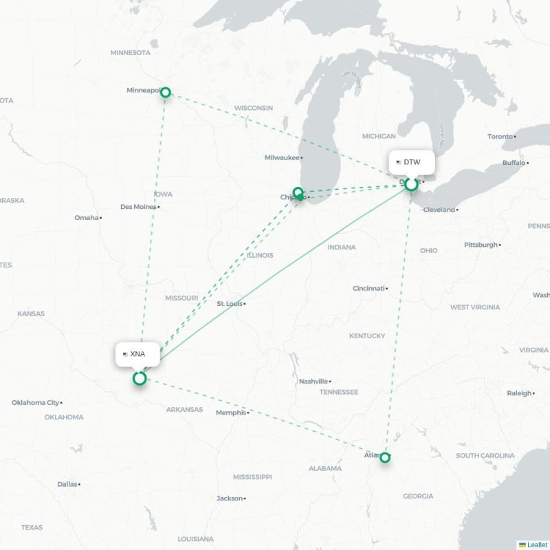 DTW - XNA route map