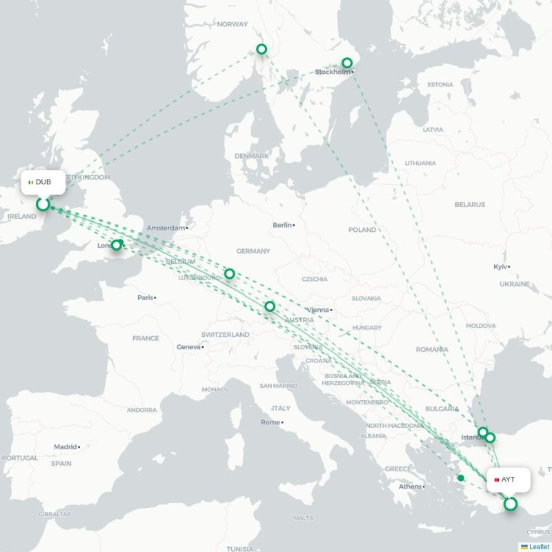 DUB - AYT route map
