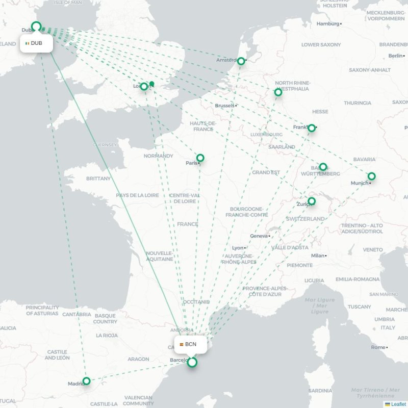 DUB - BCN route map