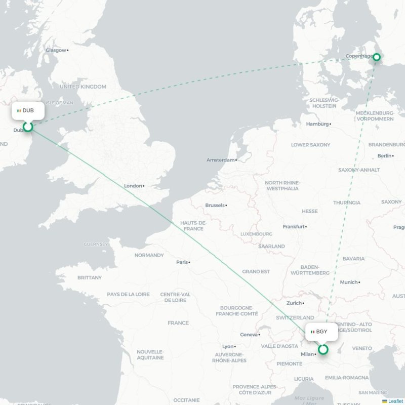 DUB - BGY route map