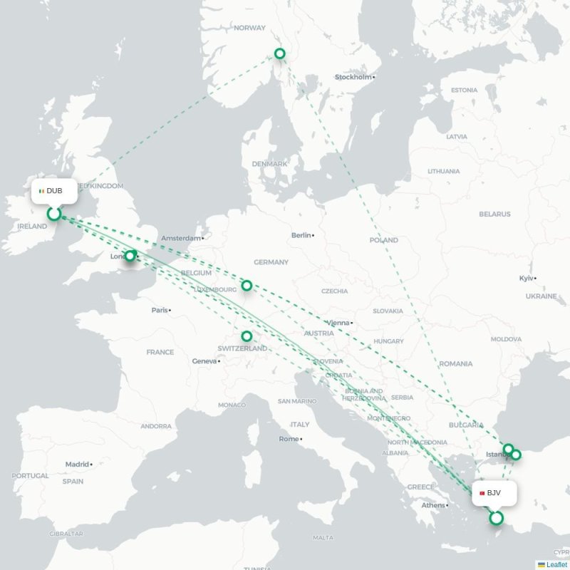 DUB - BJV route map