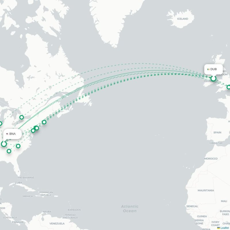 DUB - BNA route map