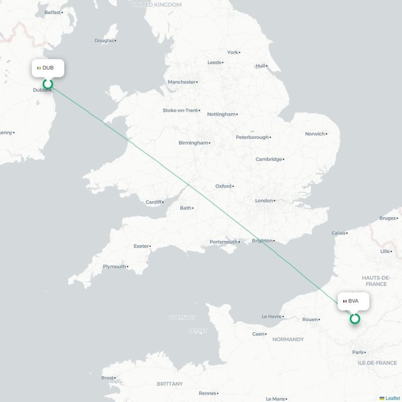 DUB - BVA route map