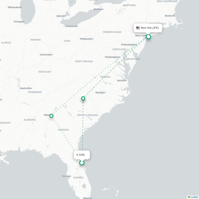 DUB - JFK route map