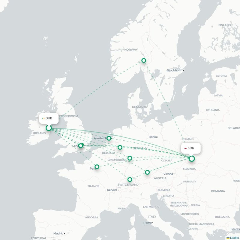 DUB - KRK route map