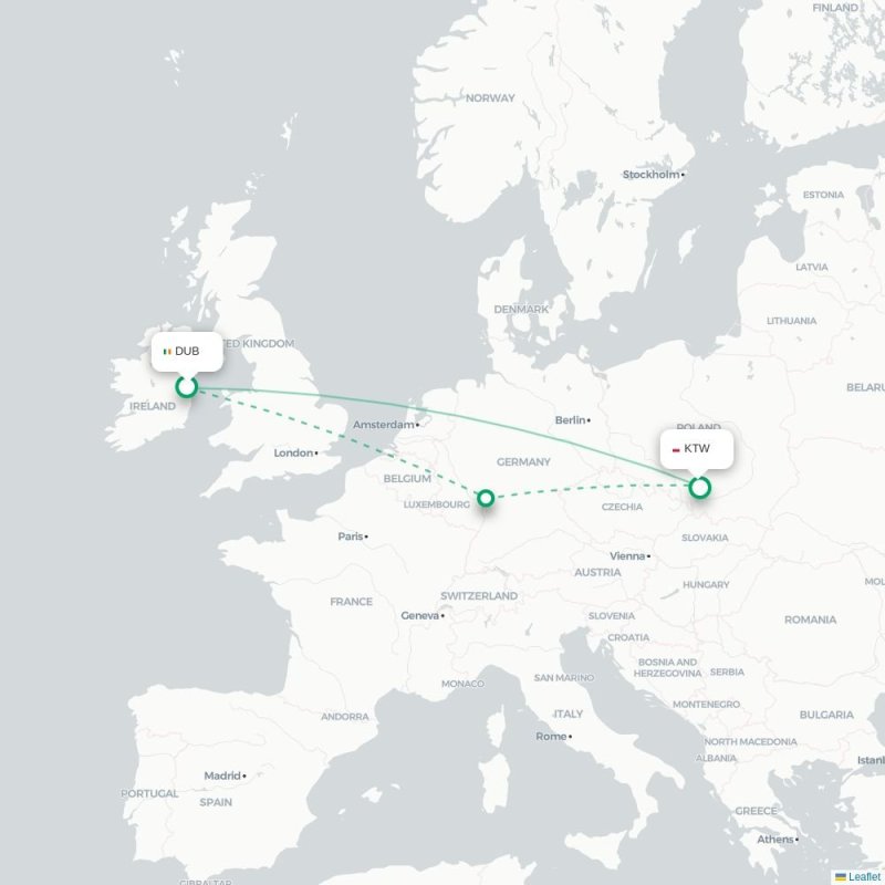 DUB - KTW route map