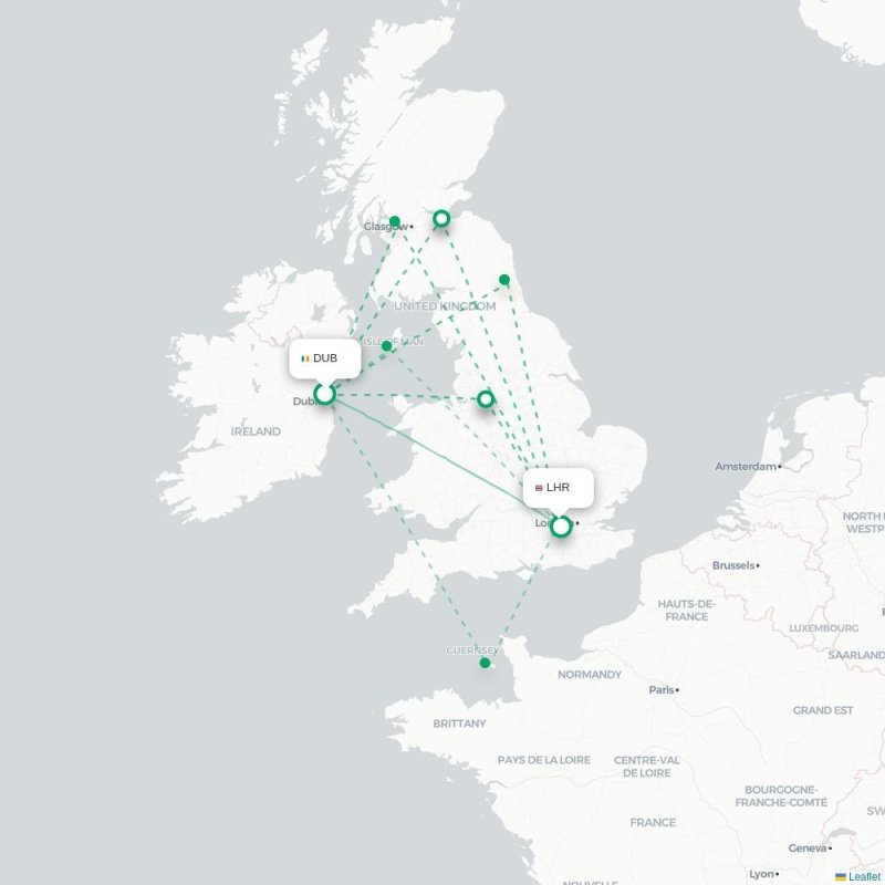 DUB - LHR route map