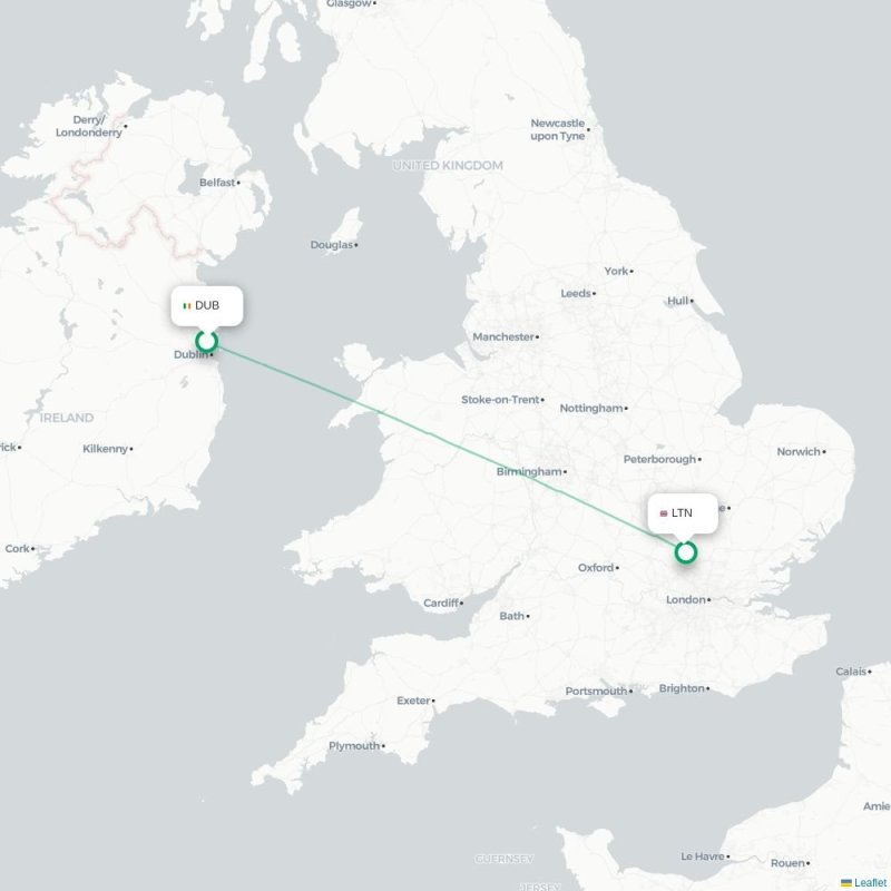 DUB - LTN route map