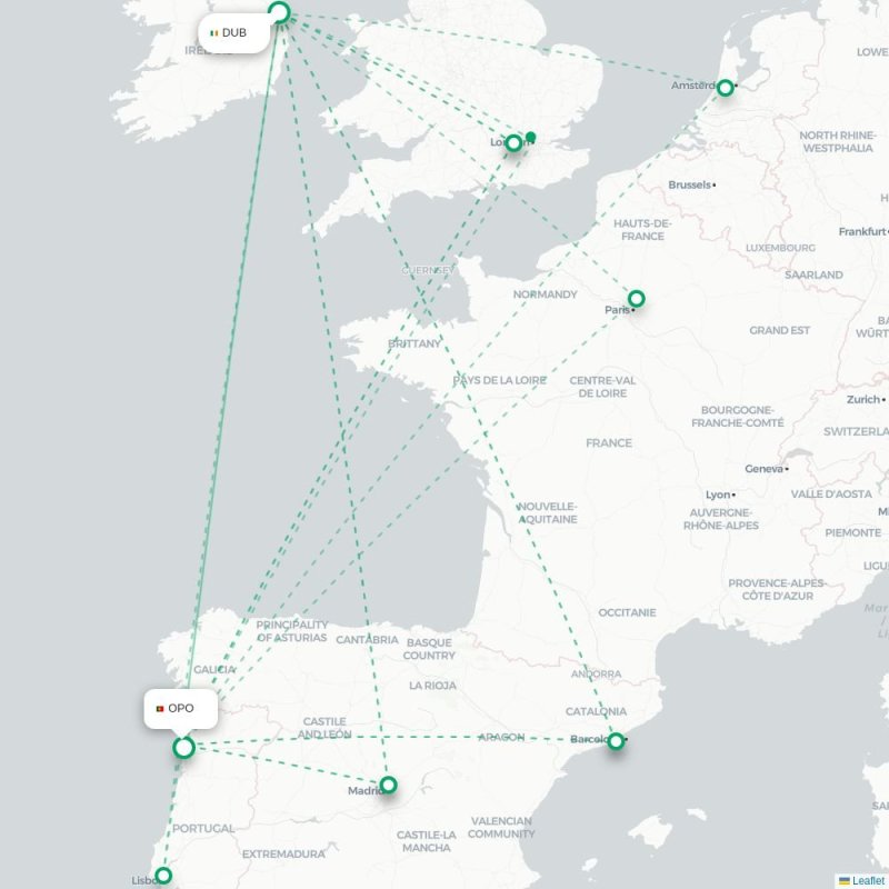 DUB - OPO route map