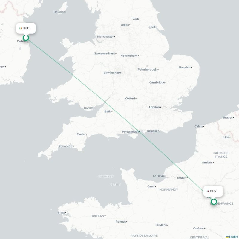 DUB - ORY route map