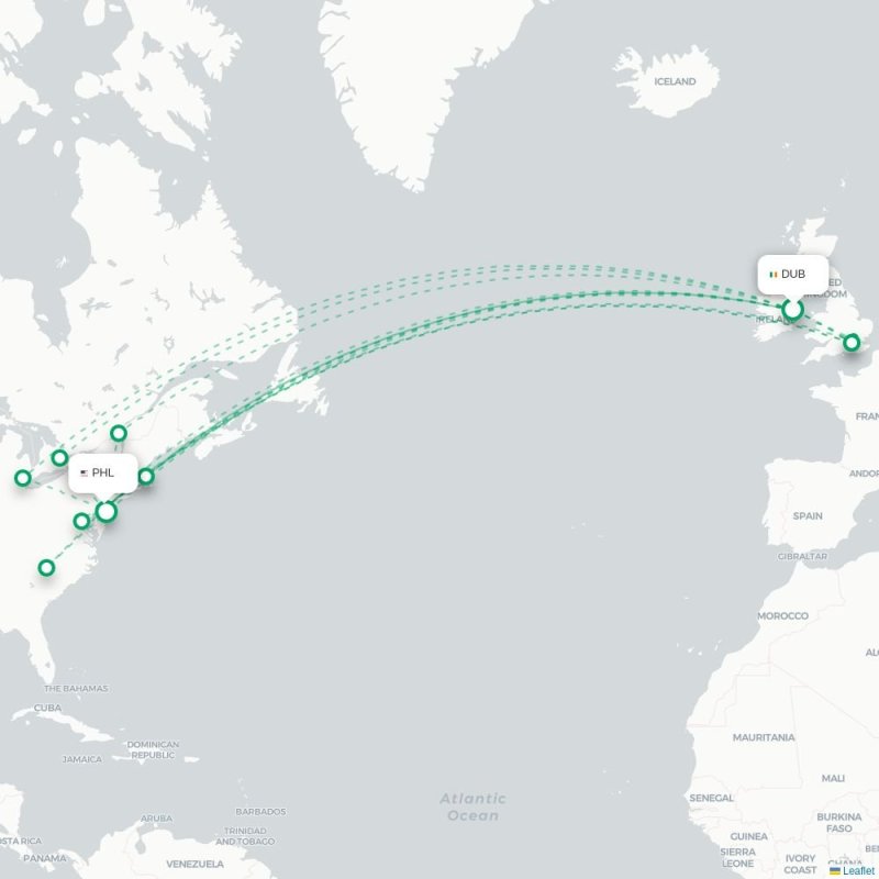 DUB - PHL route map