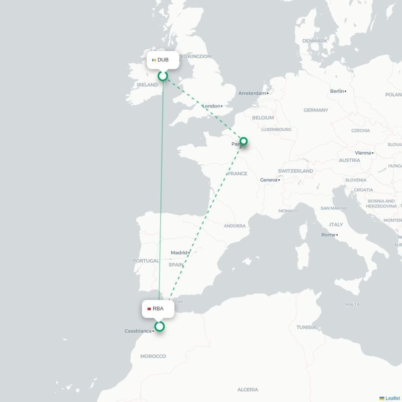 DUB - RBA route map