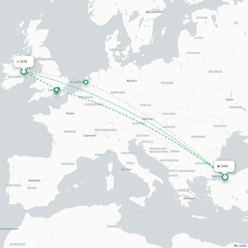 DUB - SAW route map
