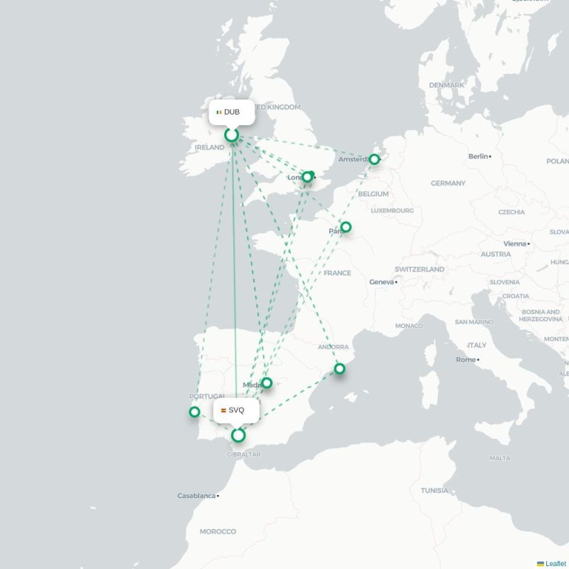 DUB - SVQ route map