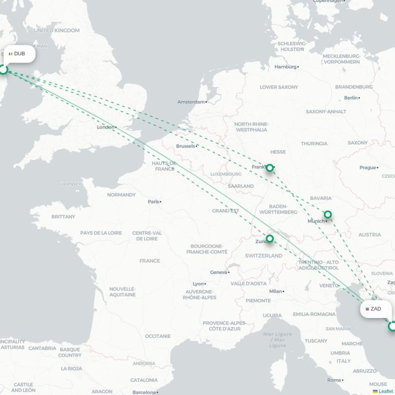DUB - ZAD route map