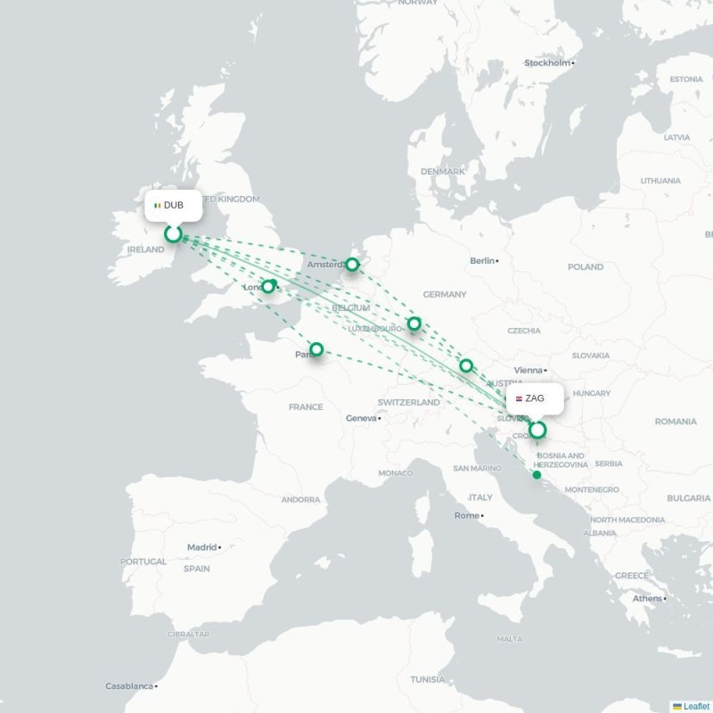 DUB - ZAG route map