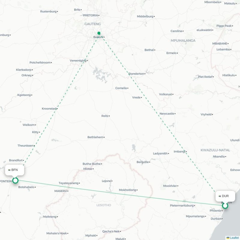 DUR - BFN route map