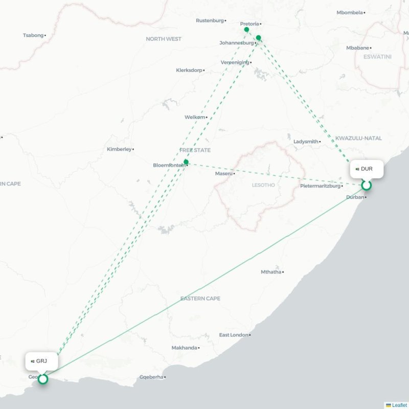 DUR - GRJ route map