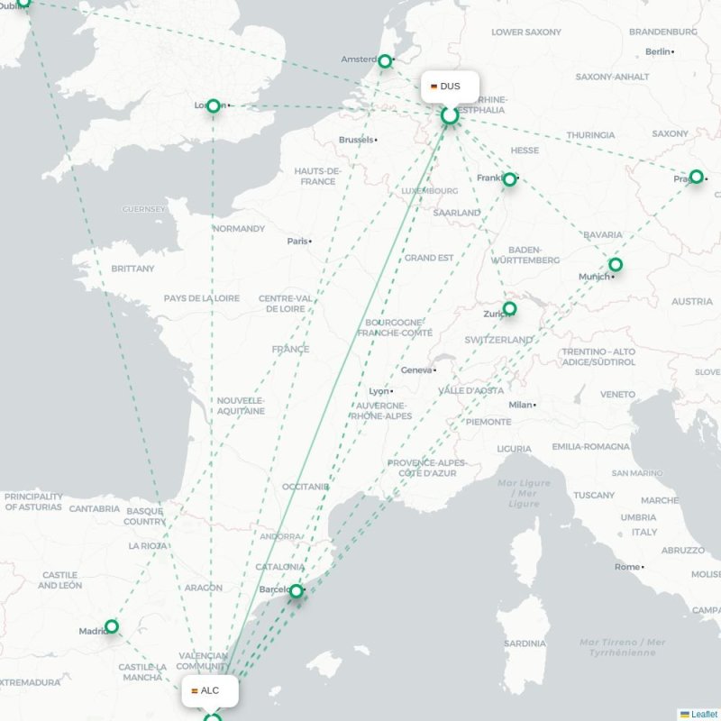 DUS - ALC route map