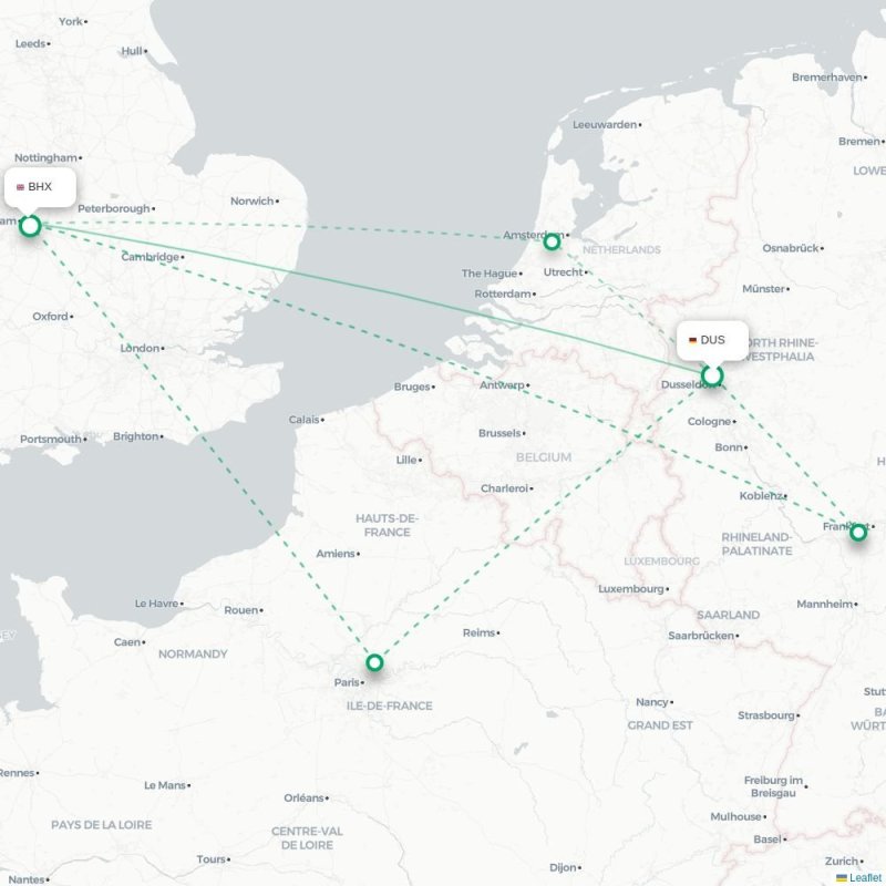 DUS - BHX route map
