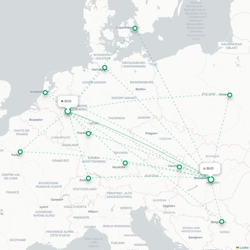 DUS - BUD route map