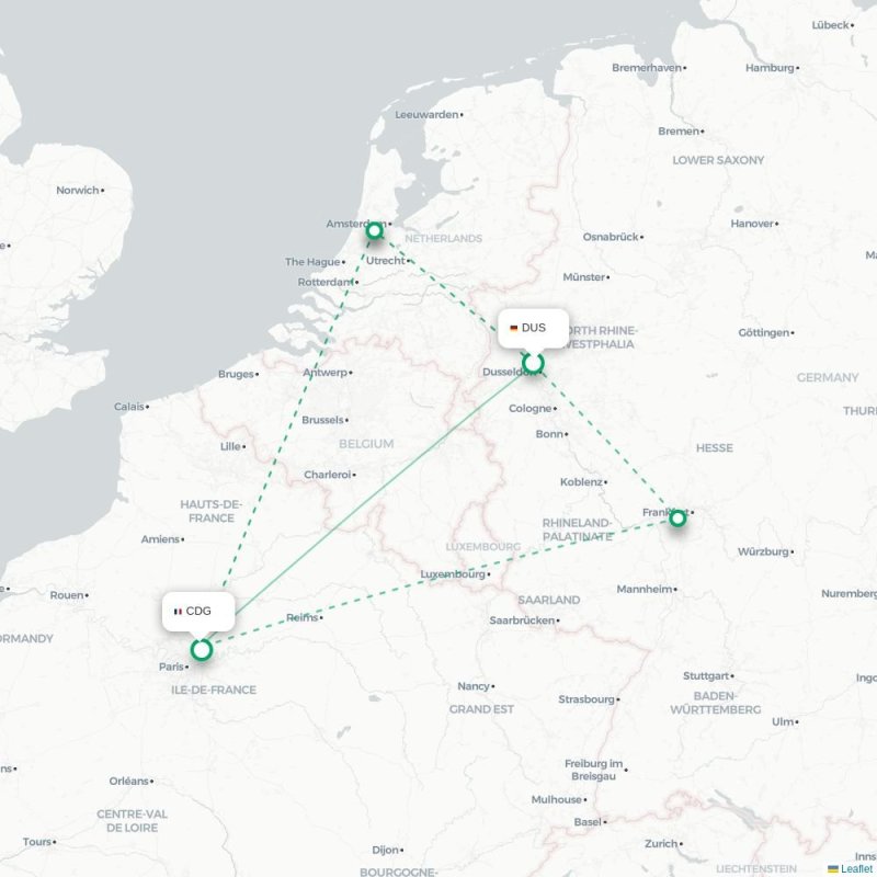 DUS - CDG route map