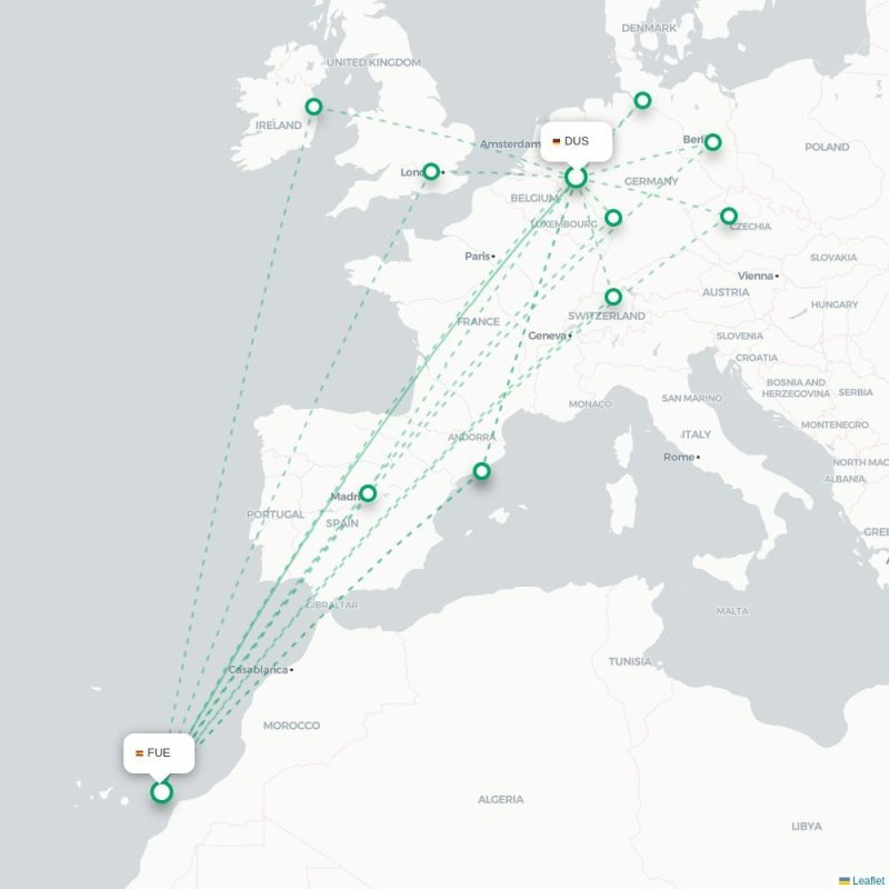 DUS - FUE route map