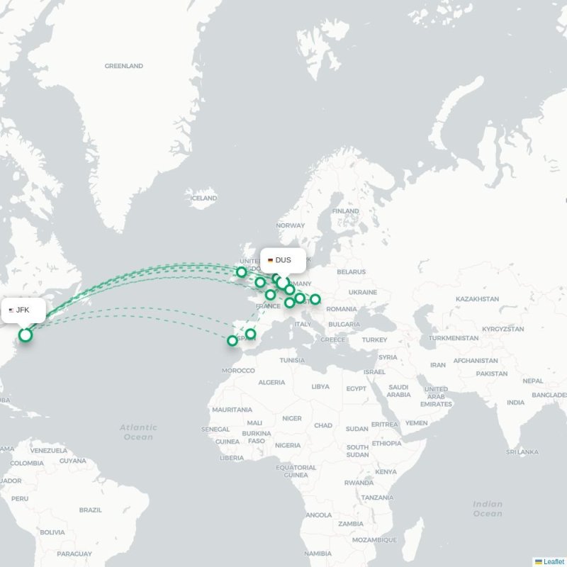 DUS - JFK route map