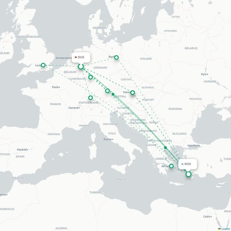DUS - KGS route map