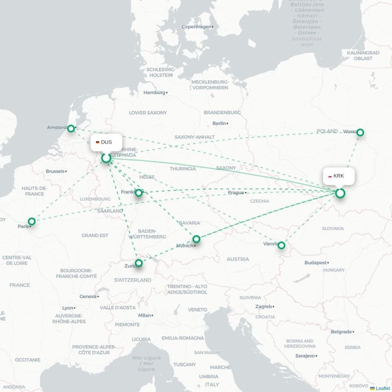 DUS - KRK route map