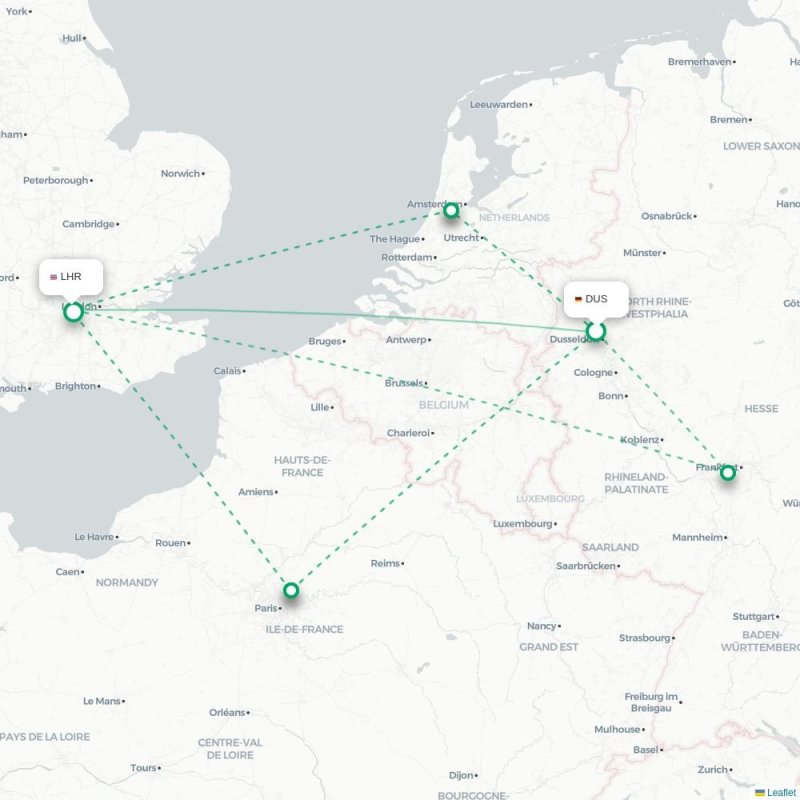 DUS - LHR route map