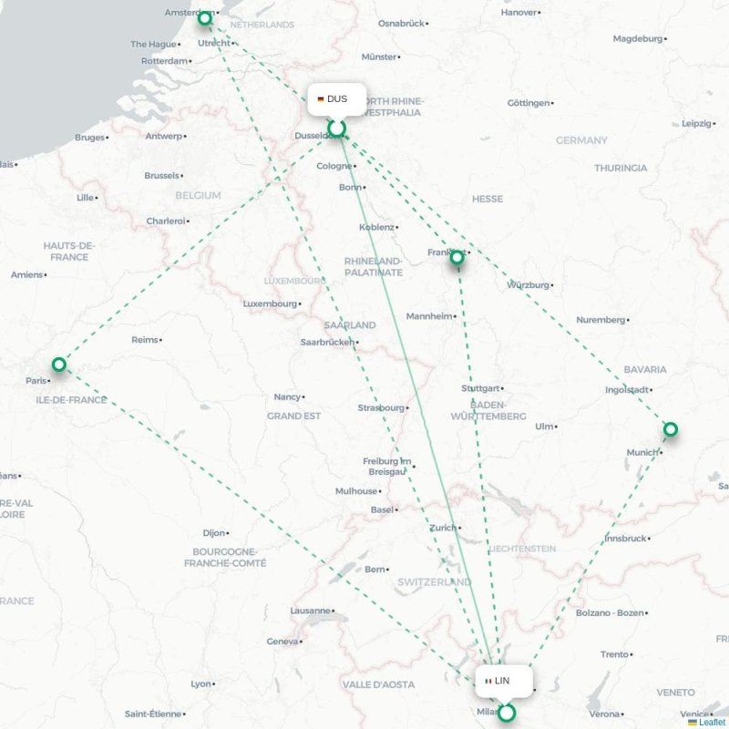 DUS - LIN route map
