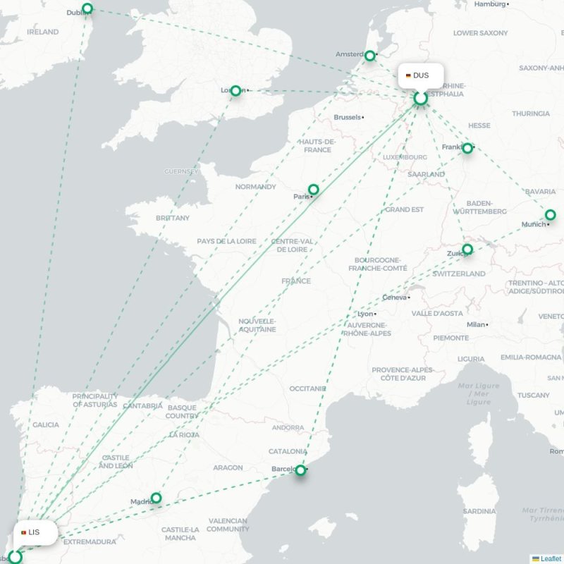 DUS - LIS route map