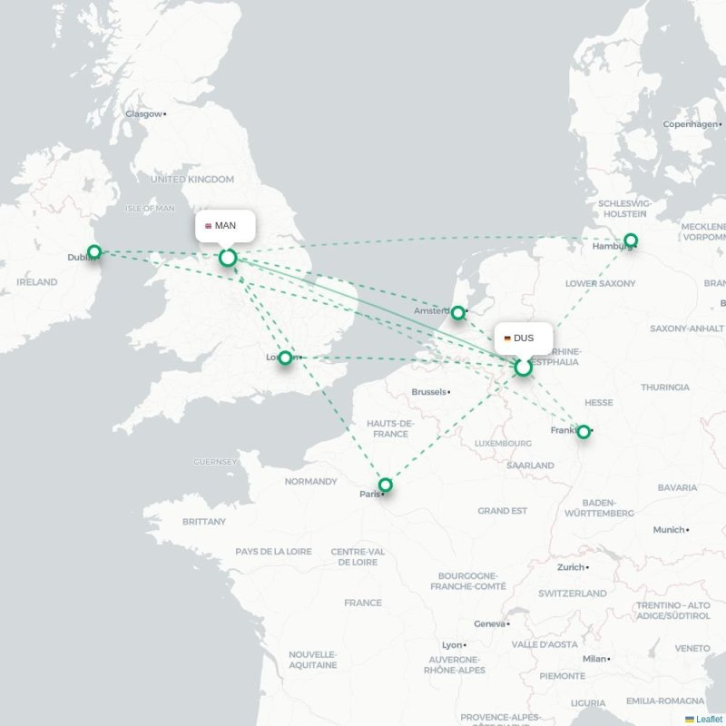 DUS - MAN route map