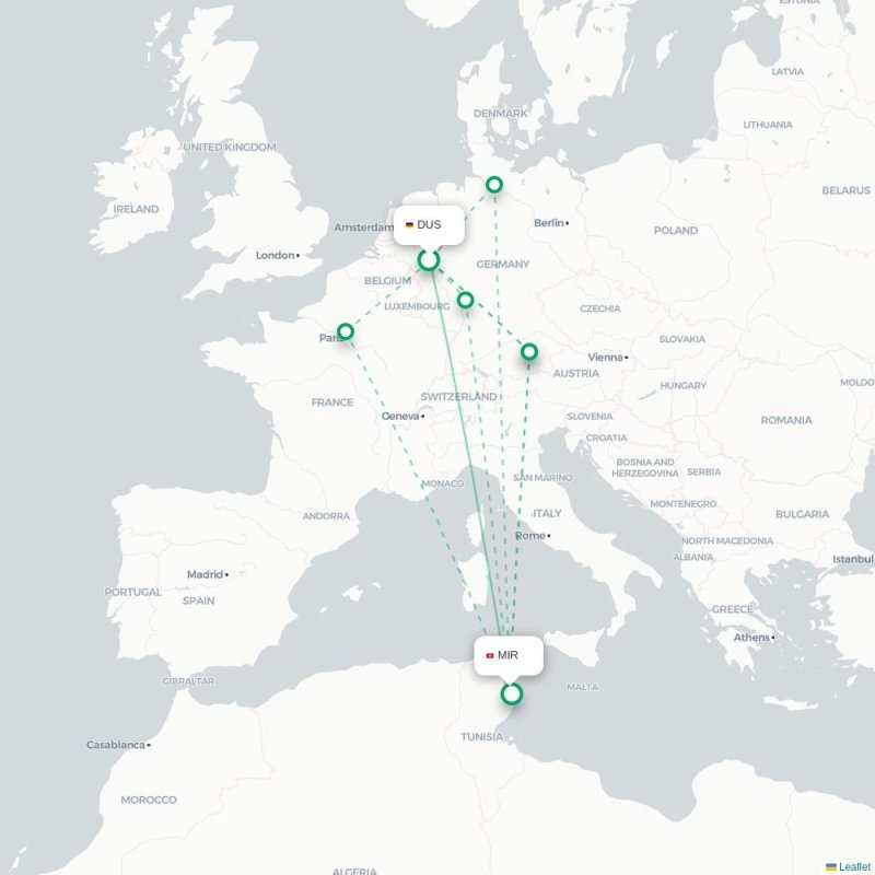 DUS - MIR route map