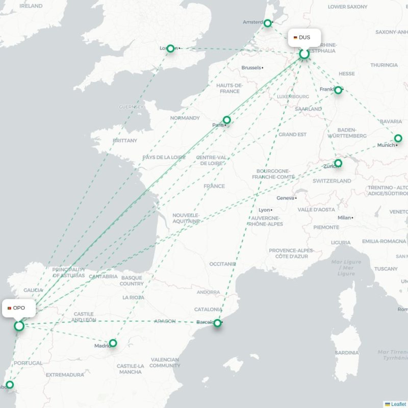 DUS - OPO route map