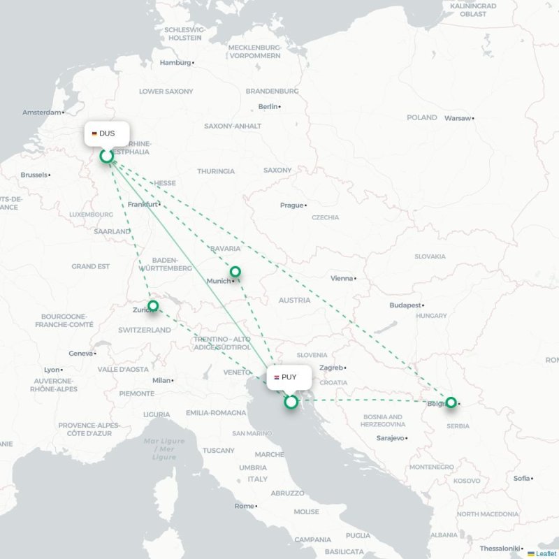 DUS - PUY route map