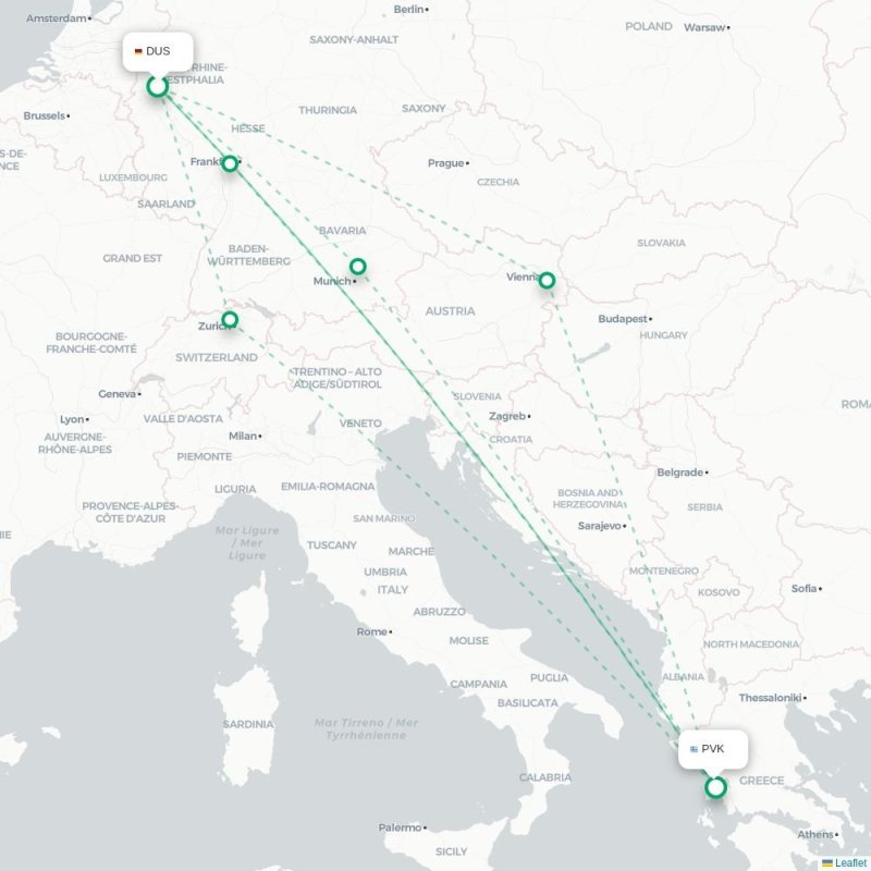 DUS - PVK route map