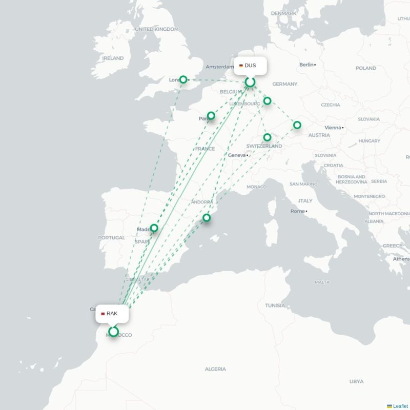 DUS - RAK route map