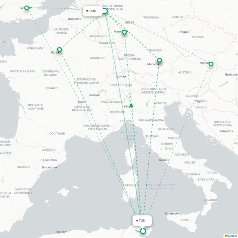 DUS - TUN route map