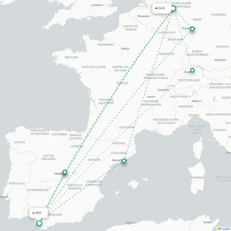 DUS - XRY route map