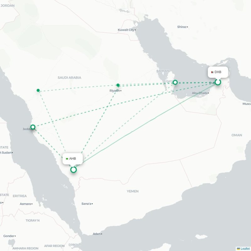 DXB - AHB route map