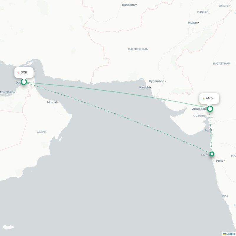 DXB - AMD route map
