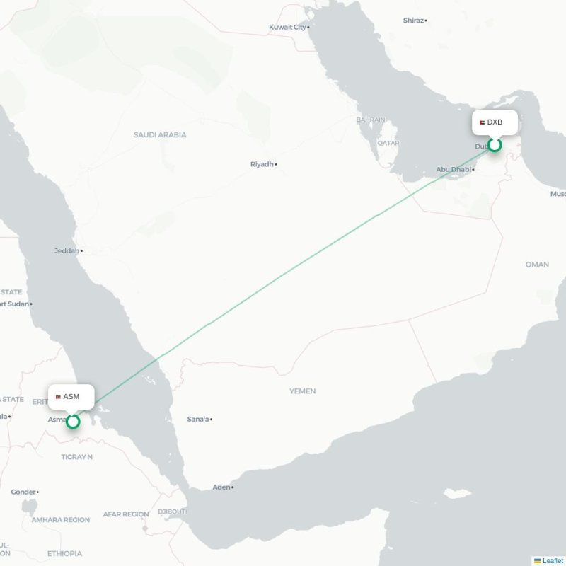 DXB - ASM route map