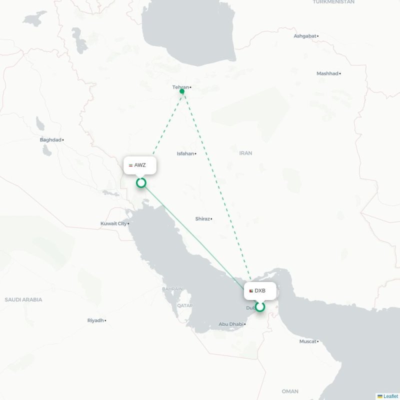 DXB - AWZ route map